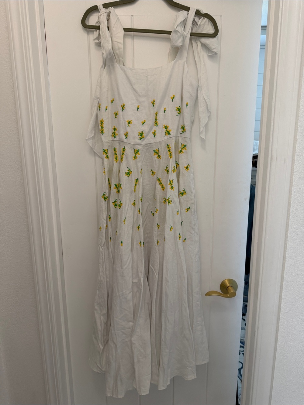 Fanm Mon Melina White Sundress with Yellow Floral Embroidery